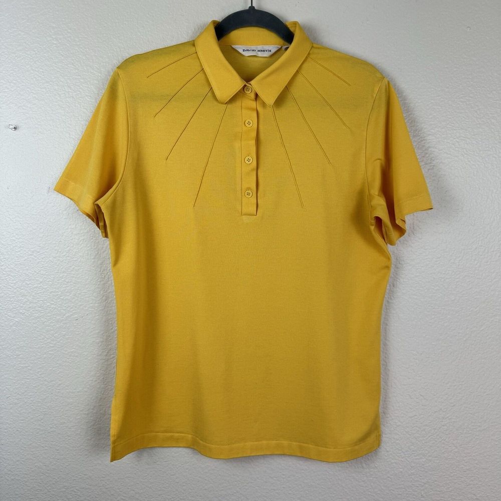 Vintage David Smith Sunshine Yellow Sun Ray Stitching Polo Top Medium